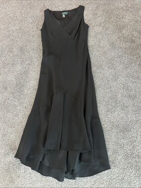 Ralph LaurenBlack Sleeveless High-Low V-Neck Dress